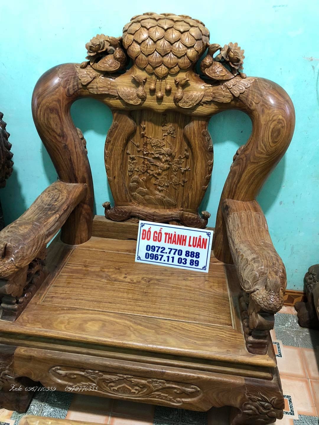 Bộ bàn ghế minh quốc chim công gỗ hương