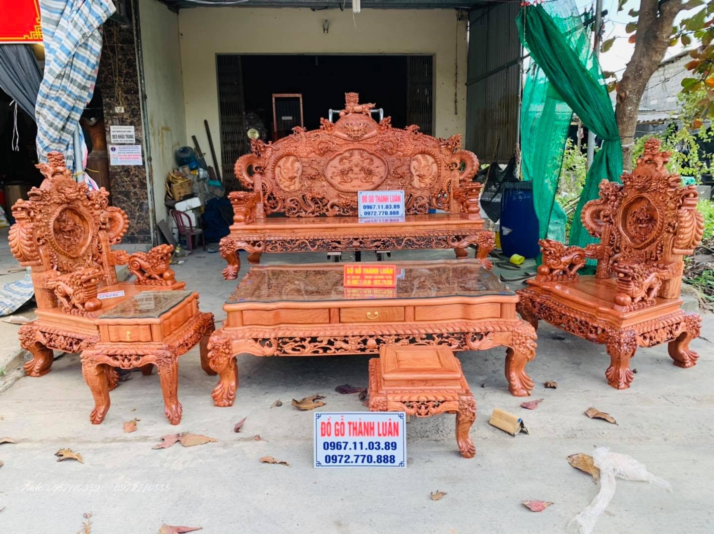 BỘ GHẾ ĐỈNH RỒNG GỖ HƯƠNG ĐÁ ::