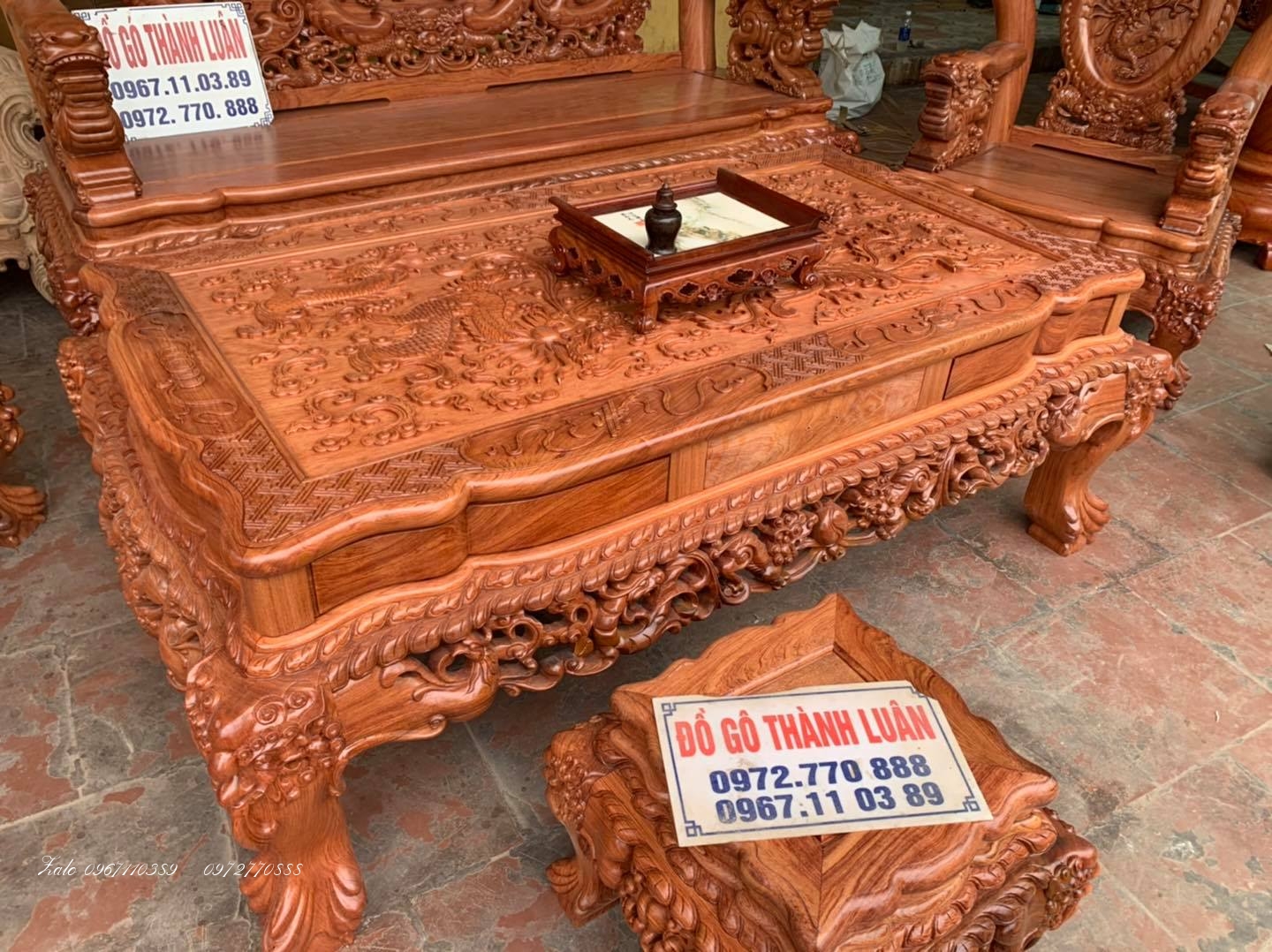 Bộ Ghế Nghê Bảo Đỉnh,Kệ Tivi,Đồng Hồ Gỗ Hương :-