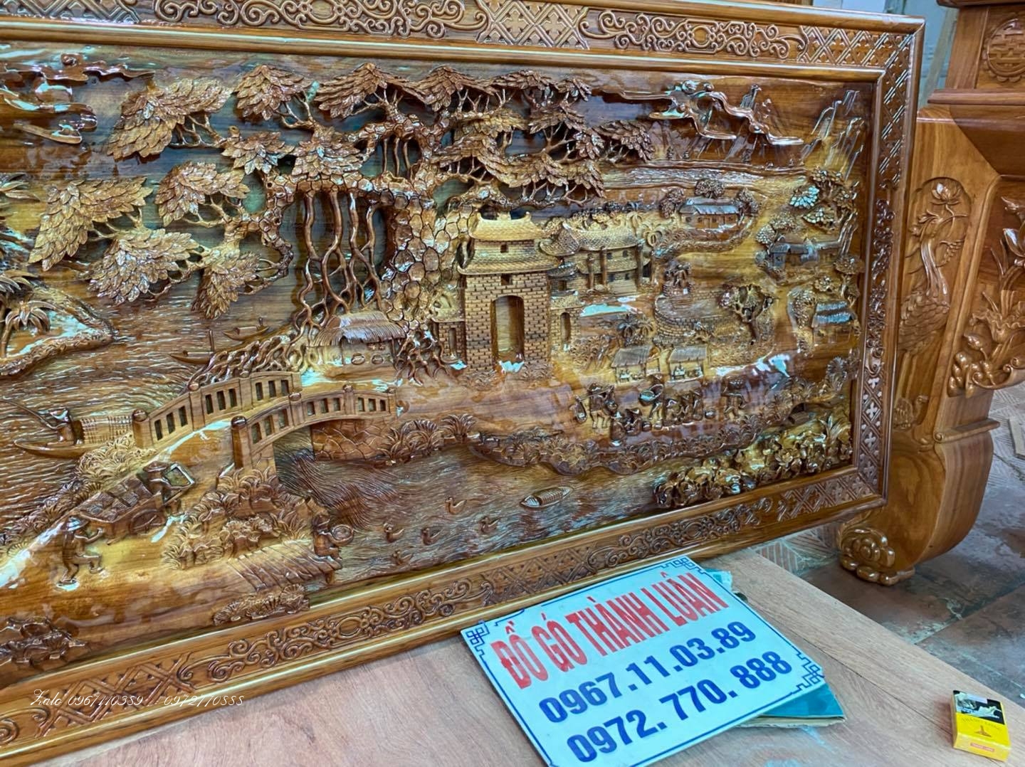 bàn thờ án Giang chân Hạc đục hoa sen 1m97-97-1m27 chân 20 :.;