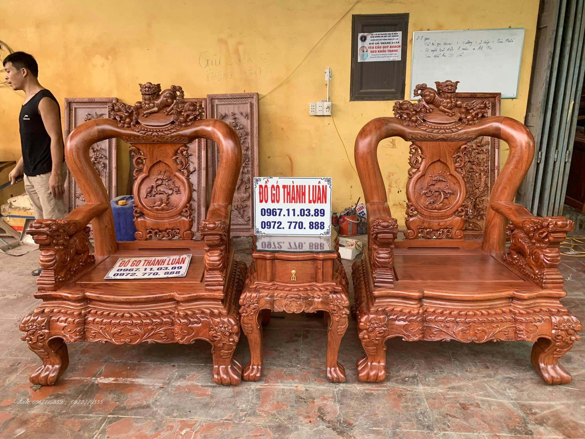 Bộ Bàn Ghế Minh Quốc Nghê cột 12 Chân 14,.: