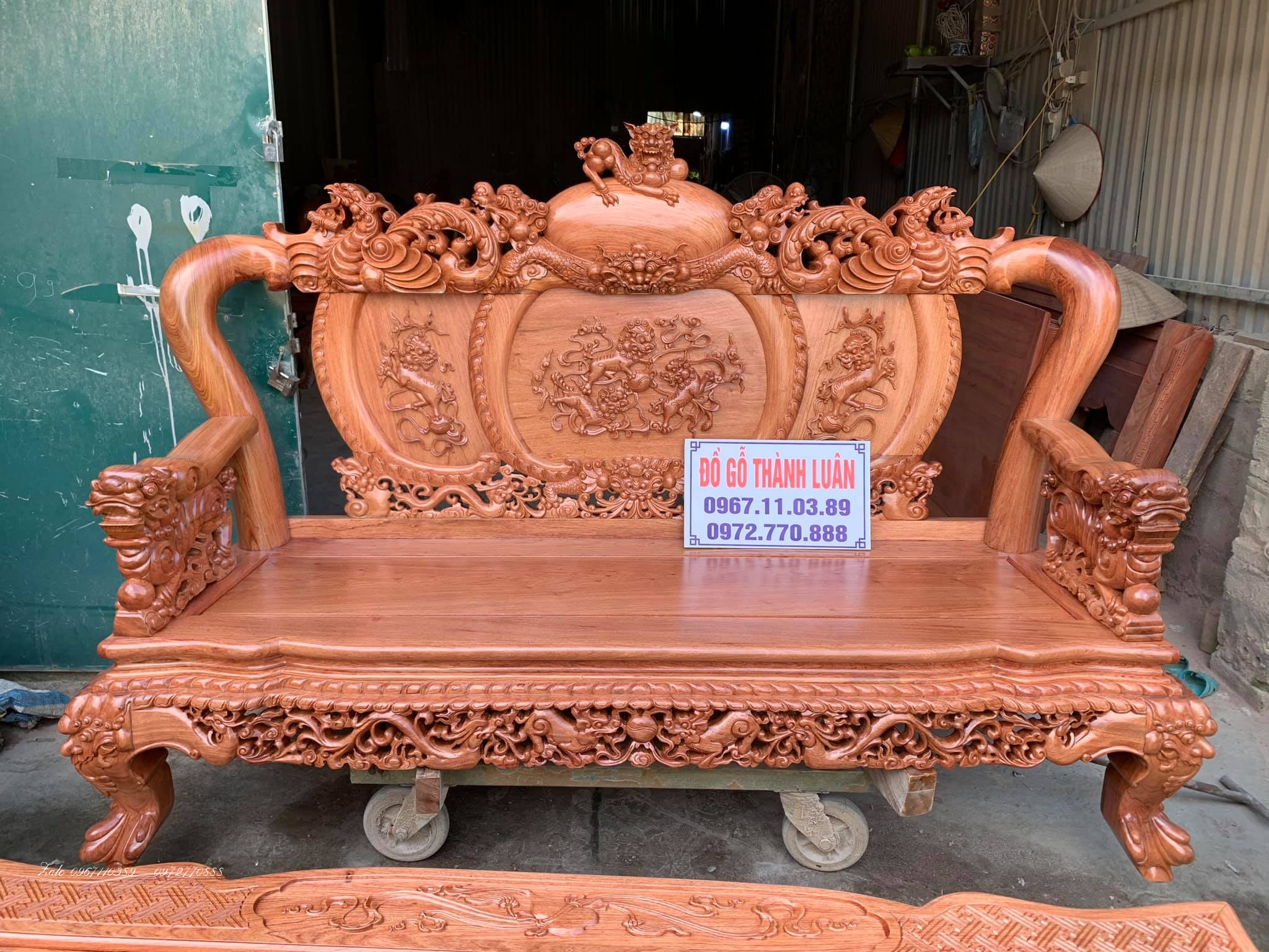 Bộ Ghế Nghê Bảo Đỉnh Gỗ Hương Đá Cột 12 Chân 14 Hàng Víp Giá Bình Dân