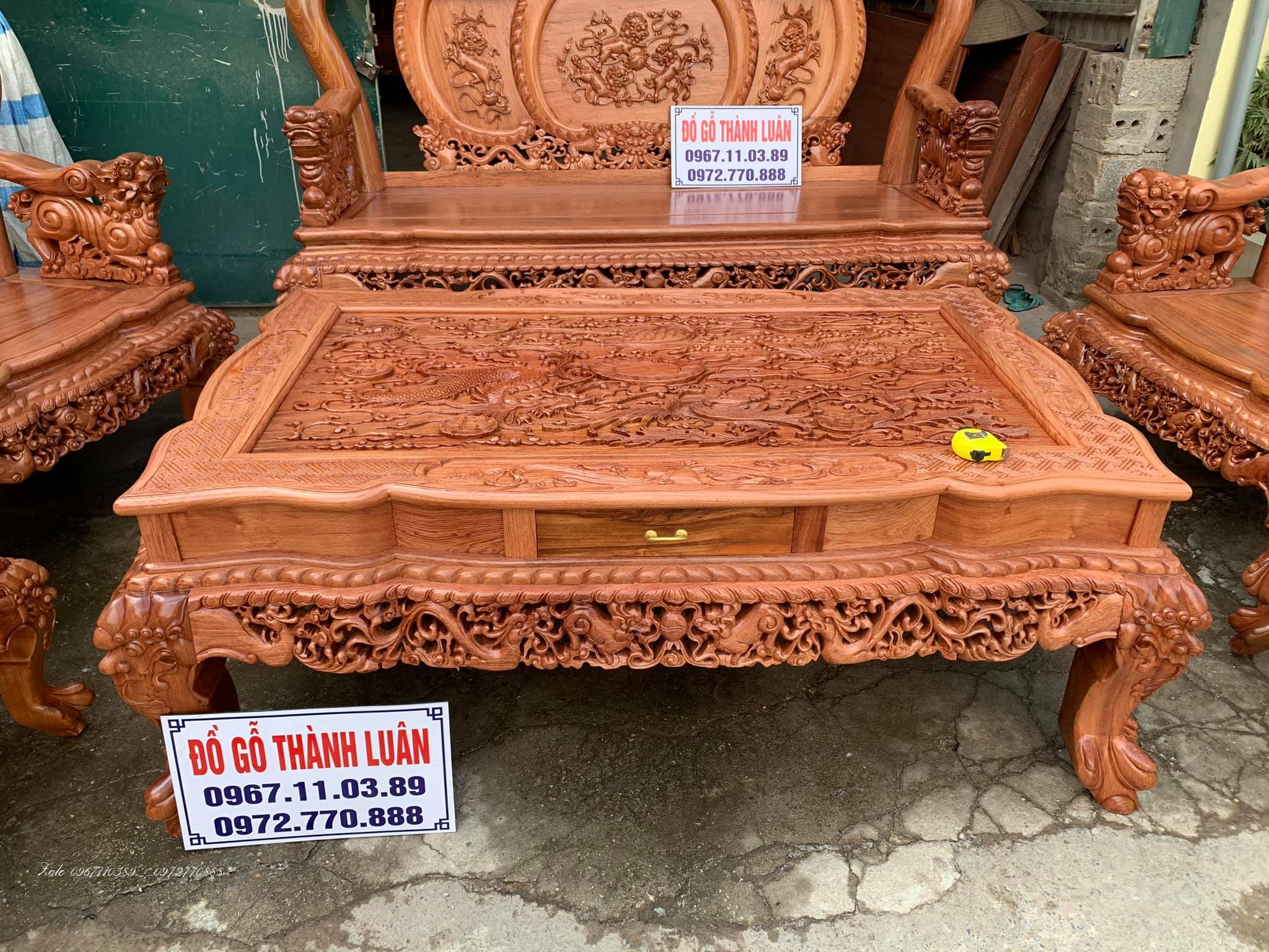 Bộ Ghế Nghê Bảo Đỉnh Gỗ Hương Đá Cột 12 Chân 14 Hàng Víp Giá Bình Dân