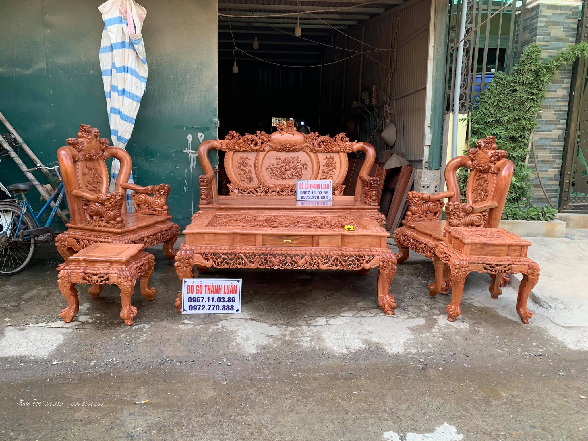 Bộ Ghế Nghê Bảo Đỉnh Gỗ Hương Đá Cột 12 Chân 14 Hàng Víp Giá Bình Dân