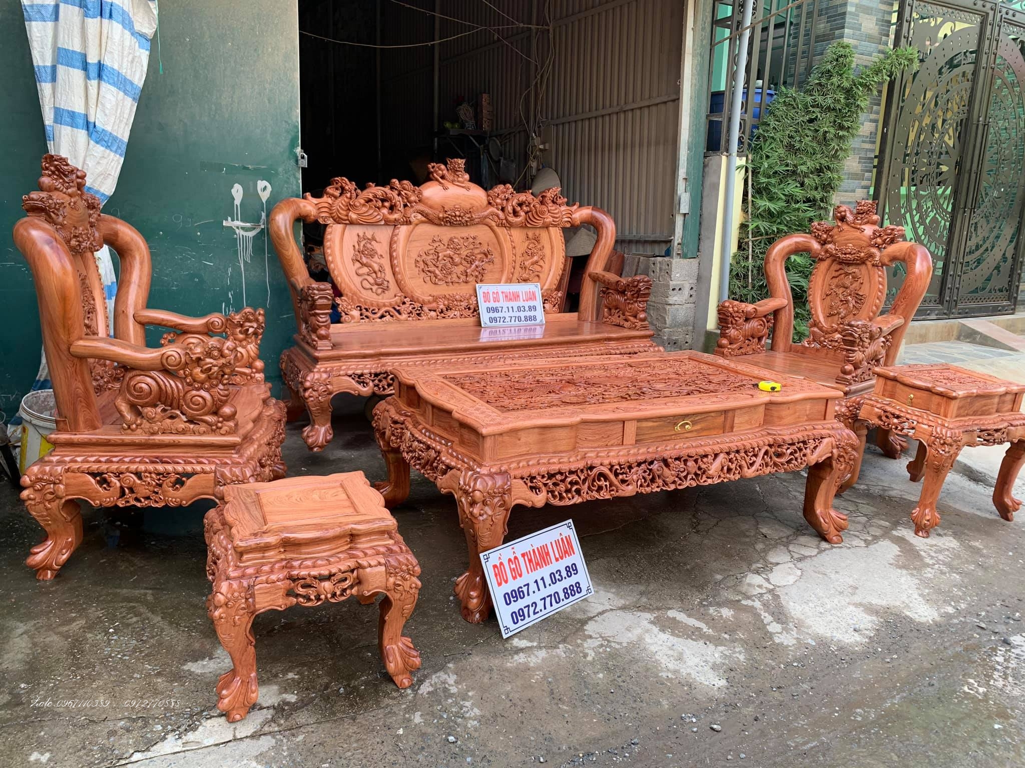 Bộ Ghế Nghê Bảo Đỉnh Gỗ Hương Đá Cột 12 Chân 14 Hàng Víp Giá Bình Dân.