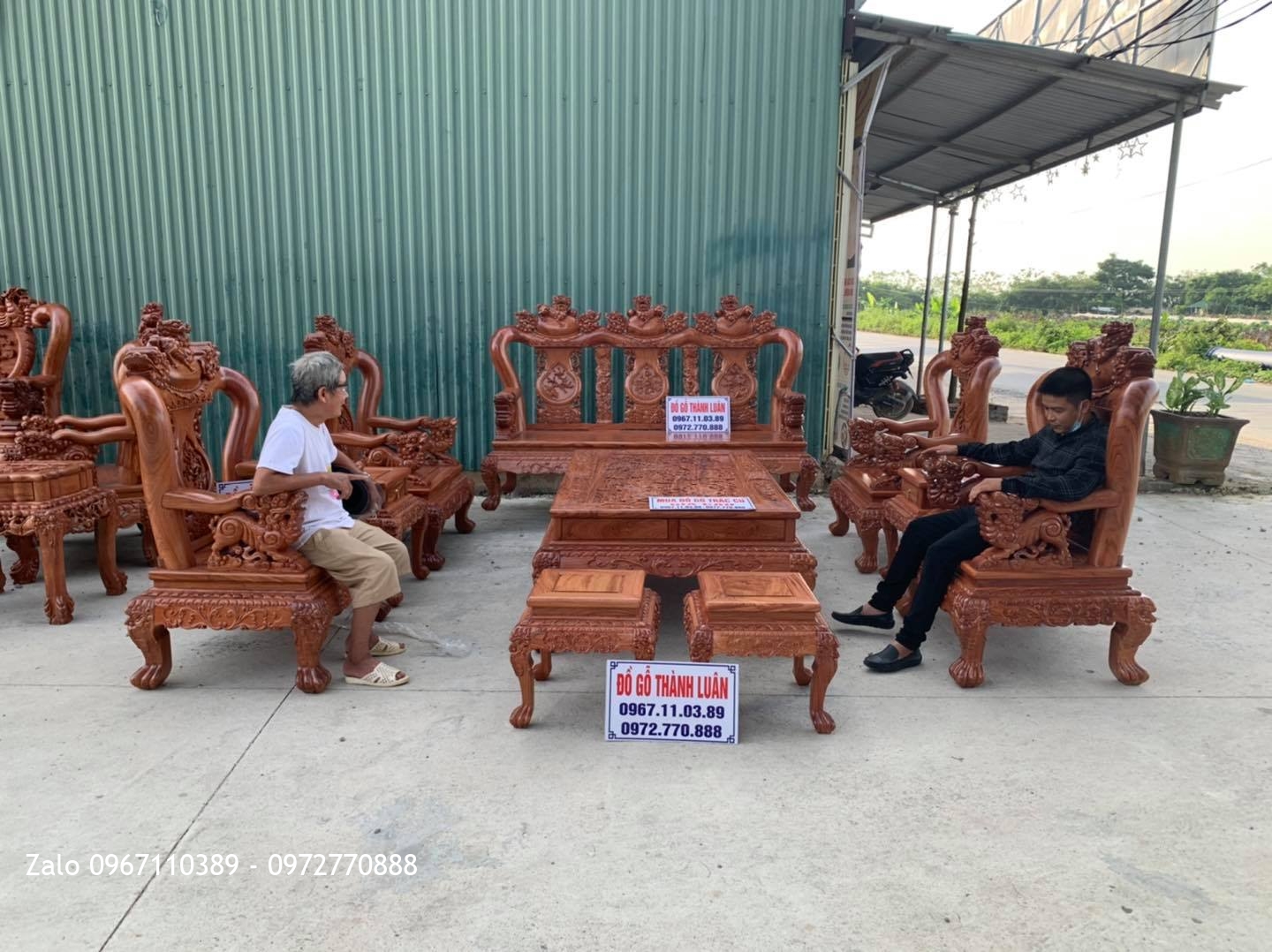 Bộ Bàn Ghế Minh Quốc Nghê Gỗ Hương Đá Cột 12 Gồm 10 Món Víp::