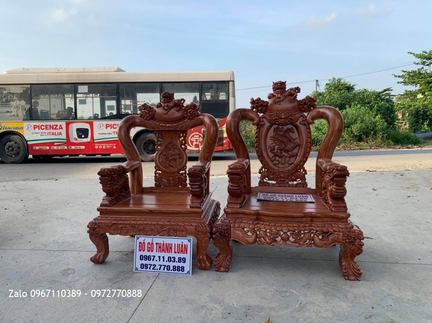 Bộ Bàn Ghế Minh Quốc Nghê Gỗ Hương Đá Cột 12 Gồm 10 Món Víp