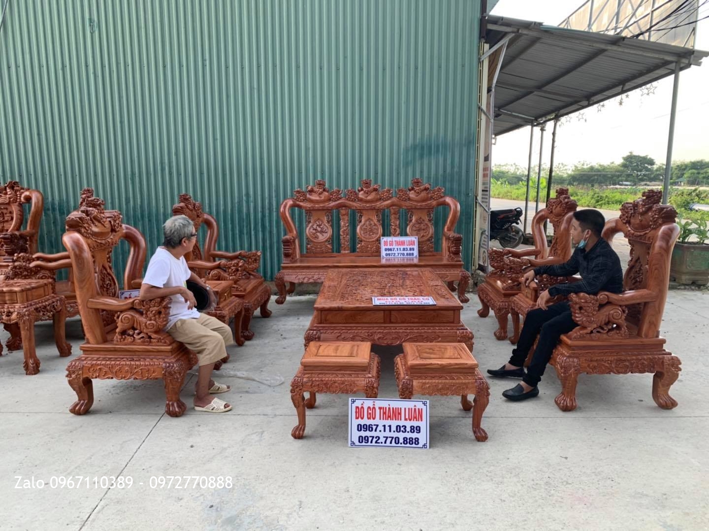 Bộ Bàn Ghế Minh Quốc Nghê Gỗ Hương Đá Cột 12 Gồm 10 Món Víp...