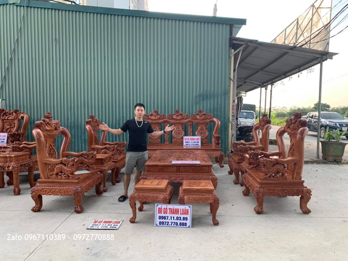 Bộ Bàn Ghế Minh Quốc Nghê Gỗ Hương Đá Cột 12 Gồm 10 Món Víp.