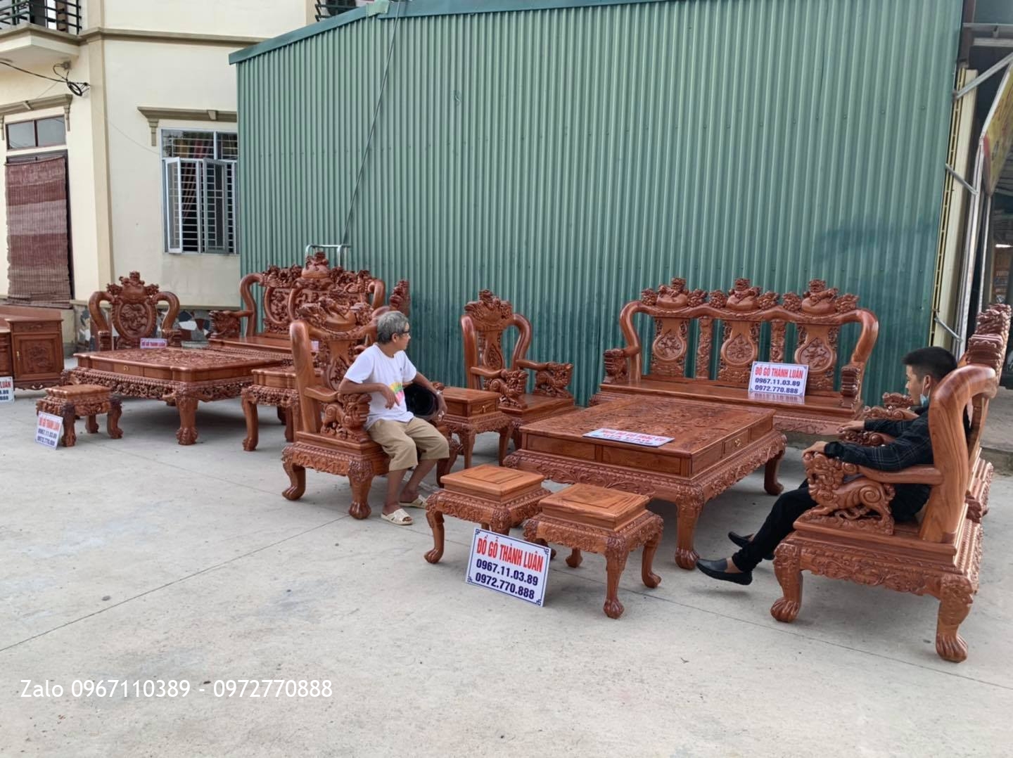 Bộ Bàn Ghế Minh Quốc Nghê Gỗ Hương Đá Cột 12 Gồm 10 Món Víp:.