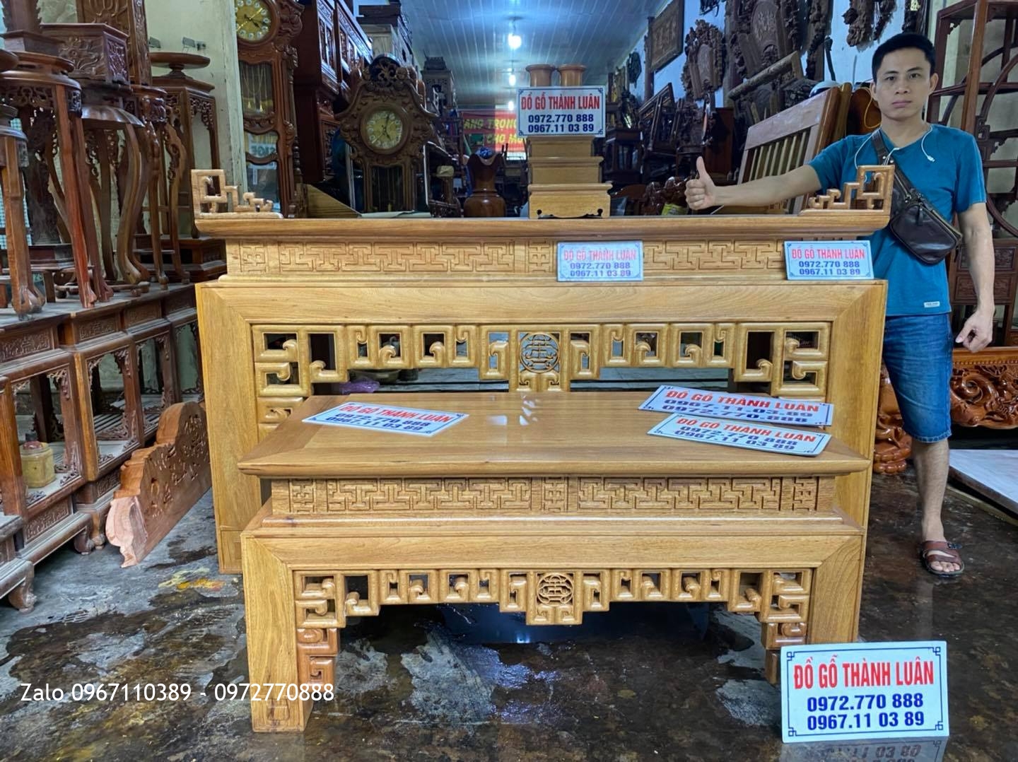 bàn thờ triện án Giang gỗ gụ chân 16 1m97-1m07-1m09