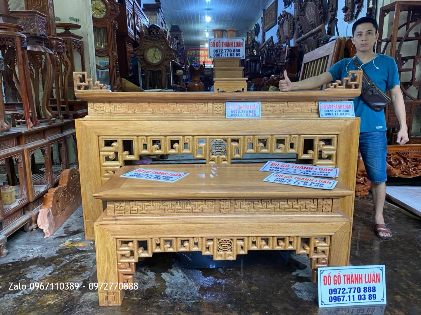 bàn thờ triện án Giang gỗ gụ chân 16 1m97-1m07-1m09