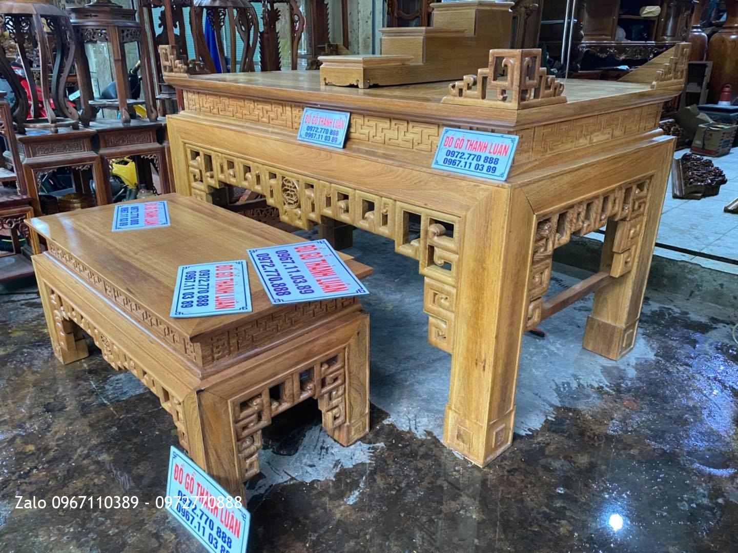 bàn thờ triện án Giang gỗ gụ chân 16 1m97-1m07-1m09.,