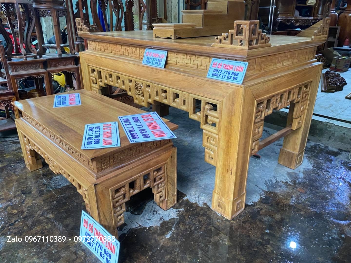 bàn thờ triện án Giang gỗ gụ chân 16 1m97-1m07-1m09.;
