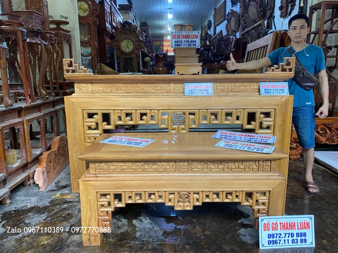 bàn thờ triện án Giang gỗ gụ chân 16 1m97-1m07-1m09.
