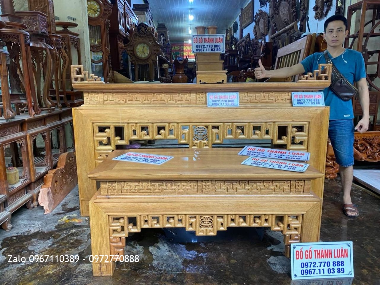 bàn thờ triện án Giang gỗ gụ chân 16 1m97-1m07-1m09