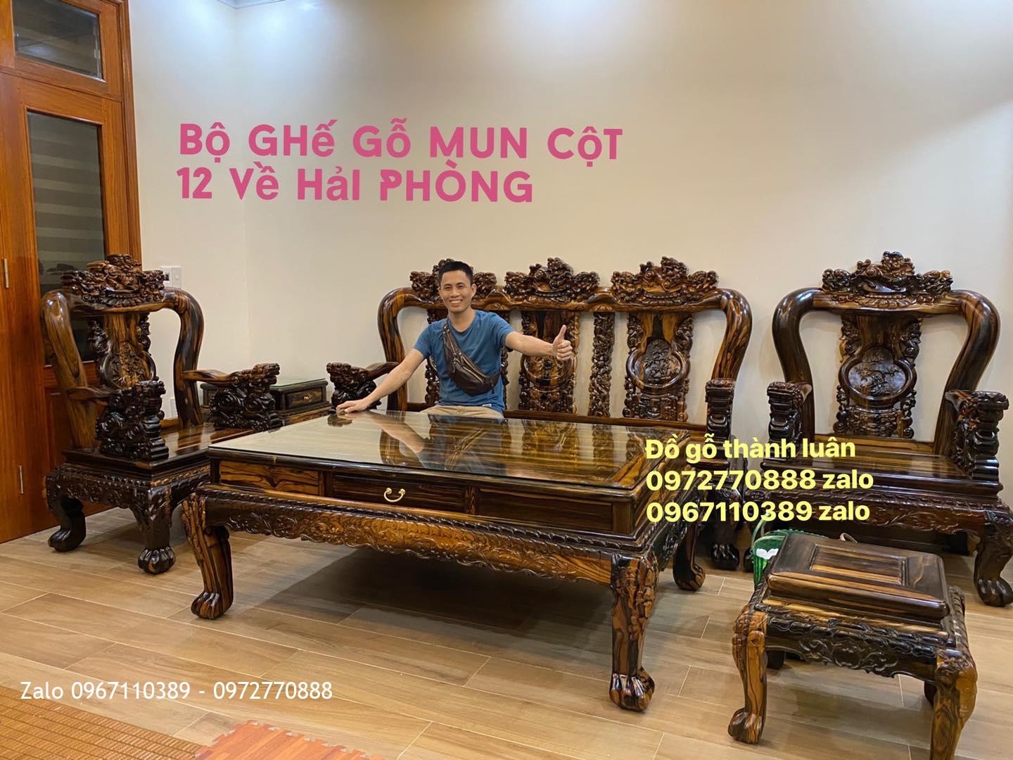 Bộ ghế minh nghê gỗ Mun Lào