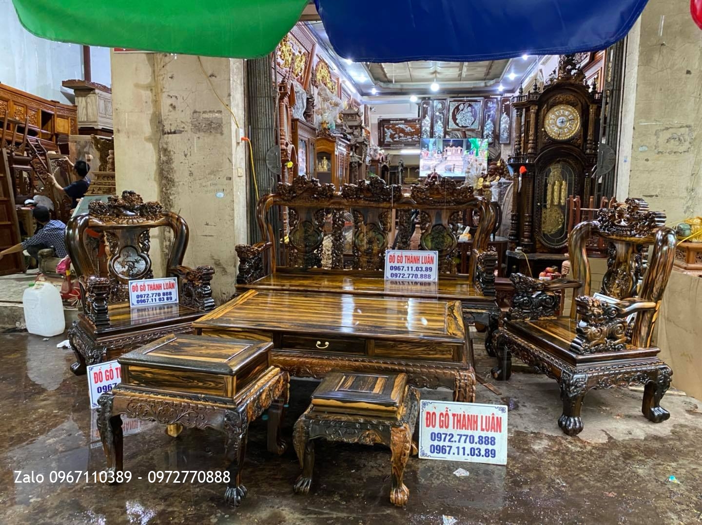 Bộ ghế minh nghê gỗ Mun Lào.-