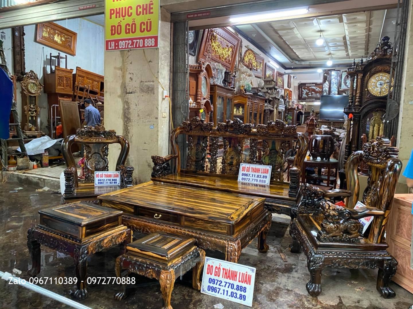 Bộ ghế minh nghê gỗ Mun Lào:;