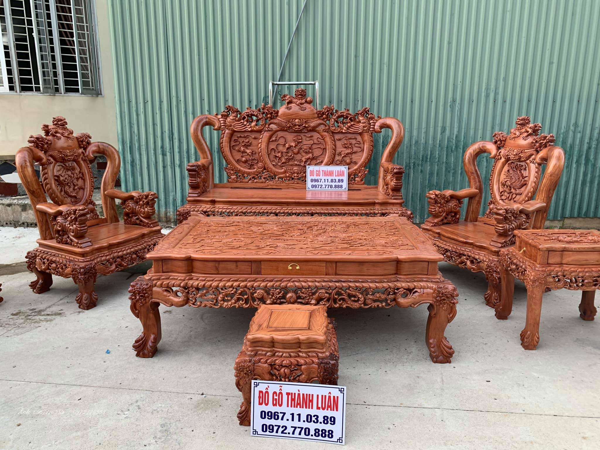 Bộ Bàn Ghế Nghê Bảo Đỉnh Gỗ Hương Đá