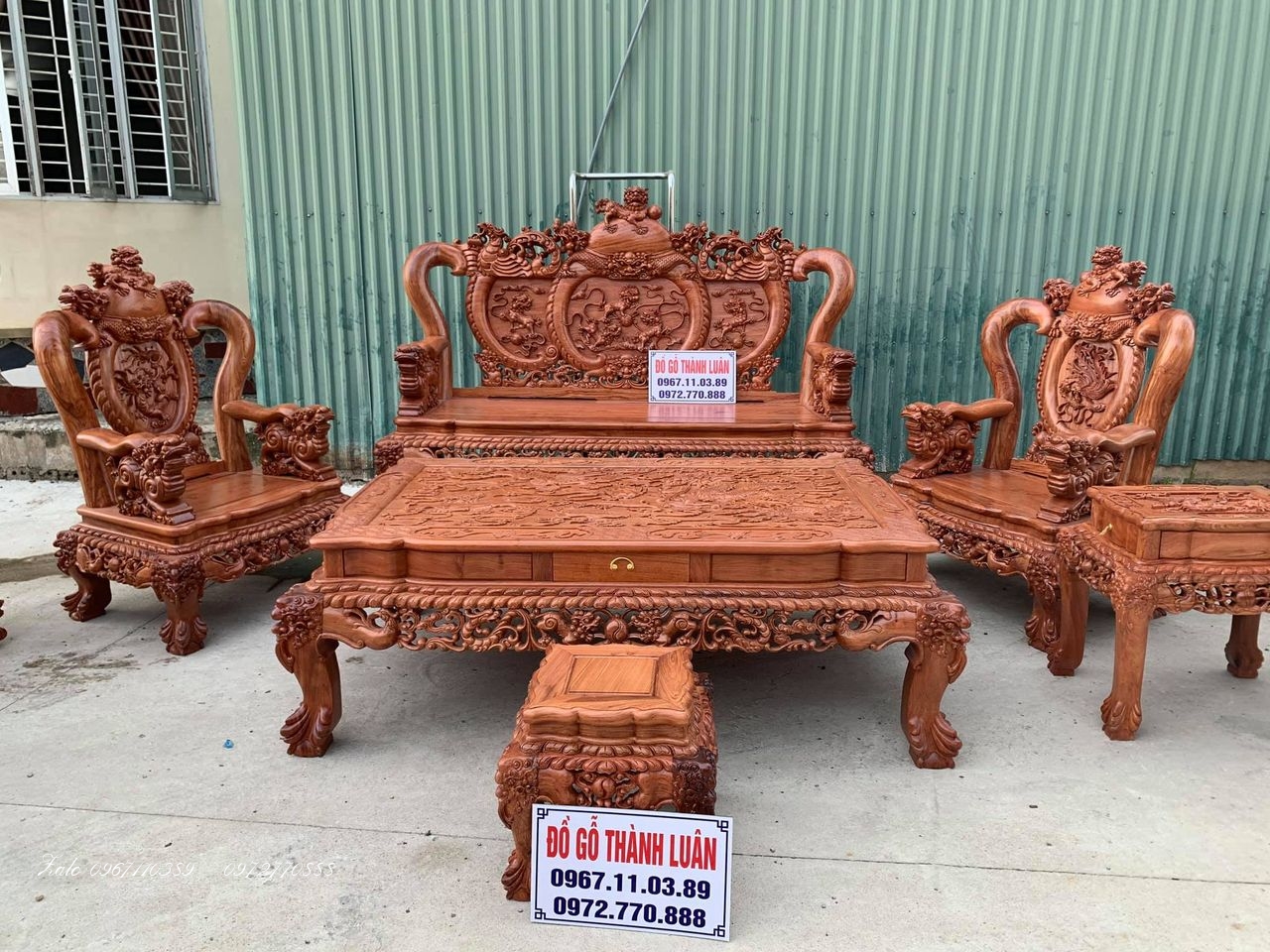 Bộ Bàn Ghế Nghê Bảo Đỉnh Gỗ Hương Đá