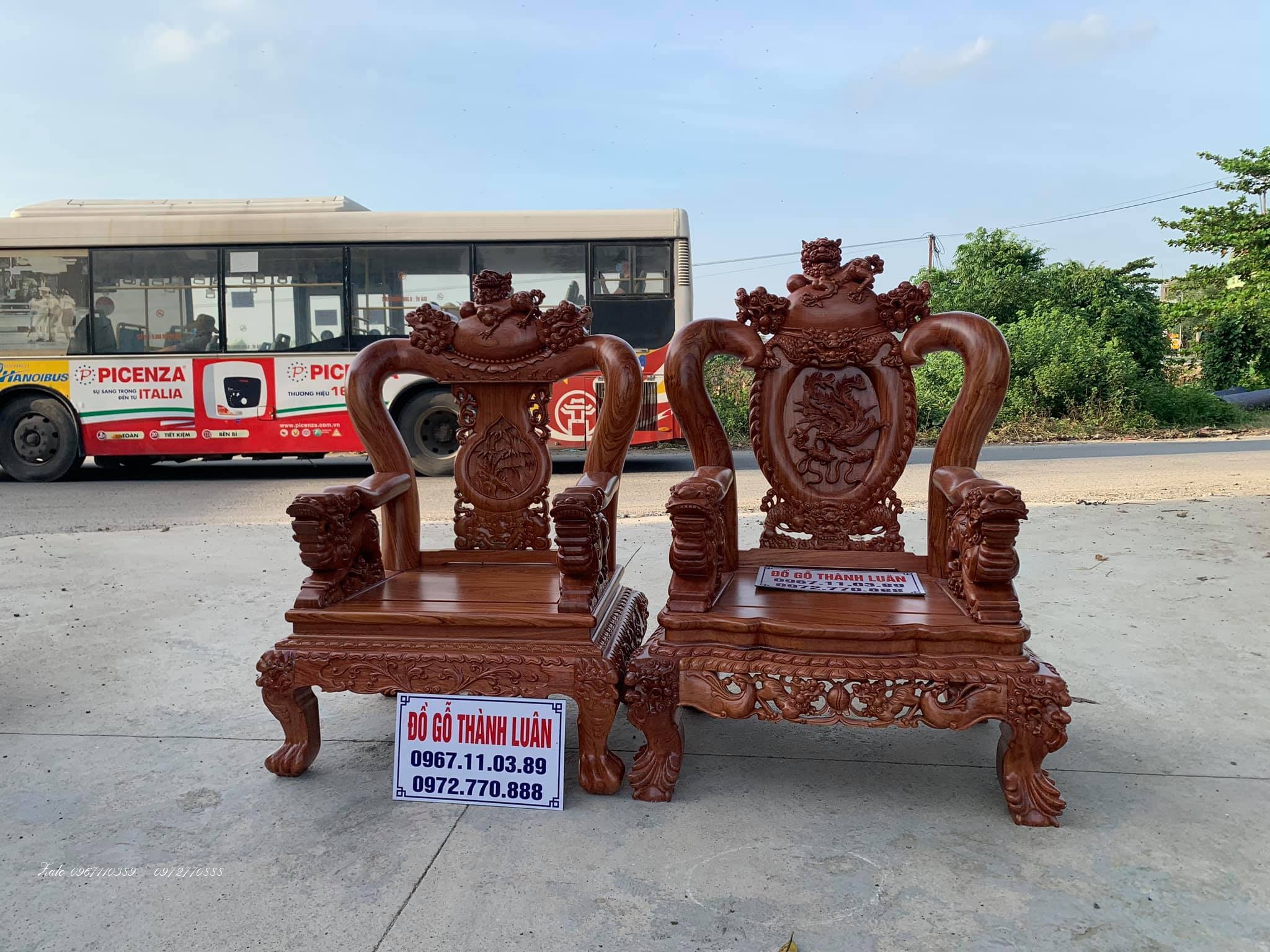 Bộ Bàn Ghế Nghê Bảo Đỉnh Gỗ Hương Đá,.
