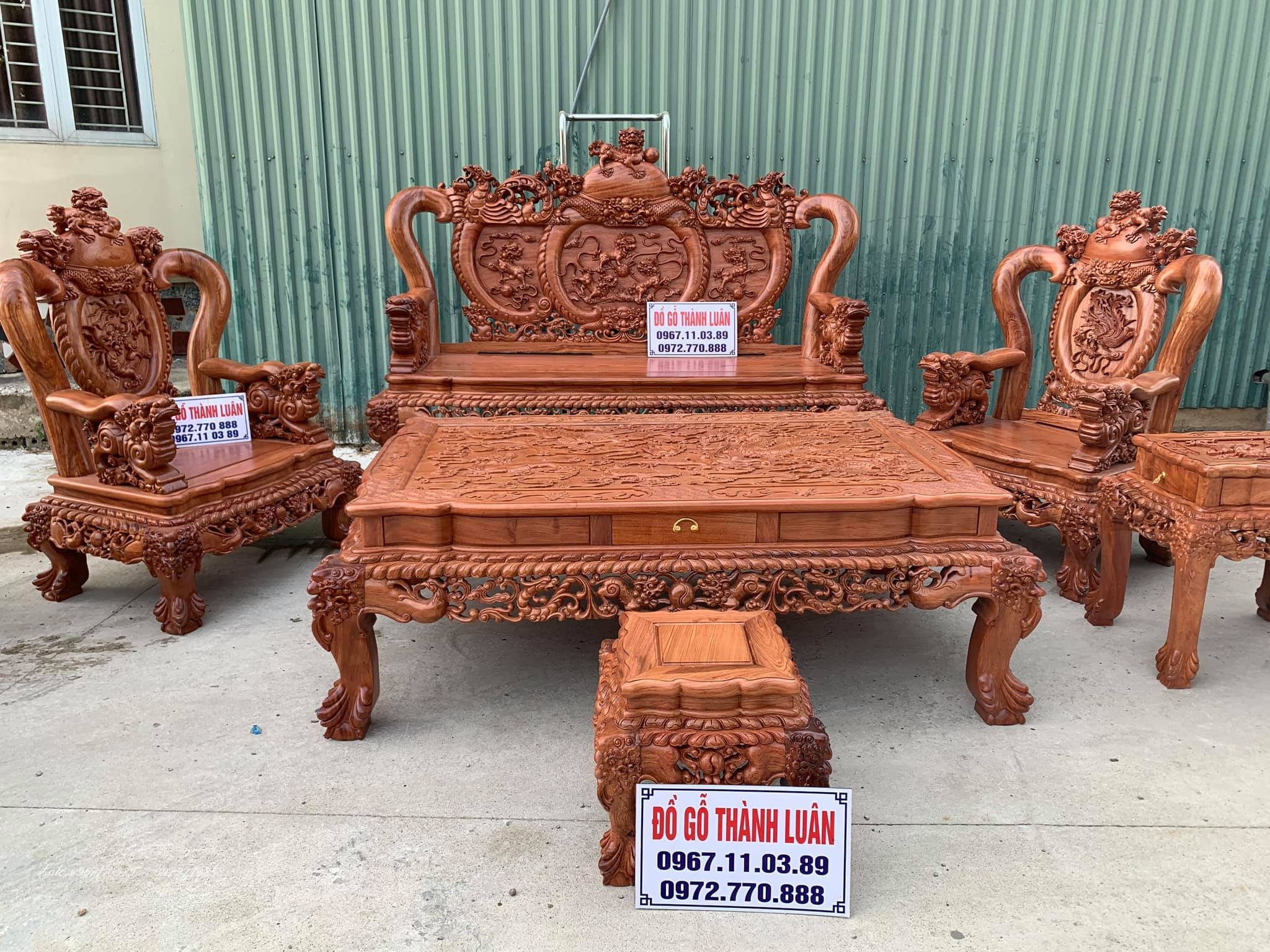 Bộ Bàn Ghế Nghê Bảo Đỉnh Gỗ Hương Đá.