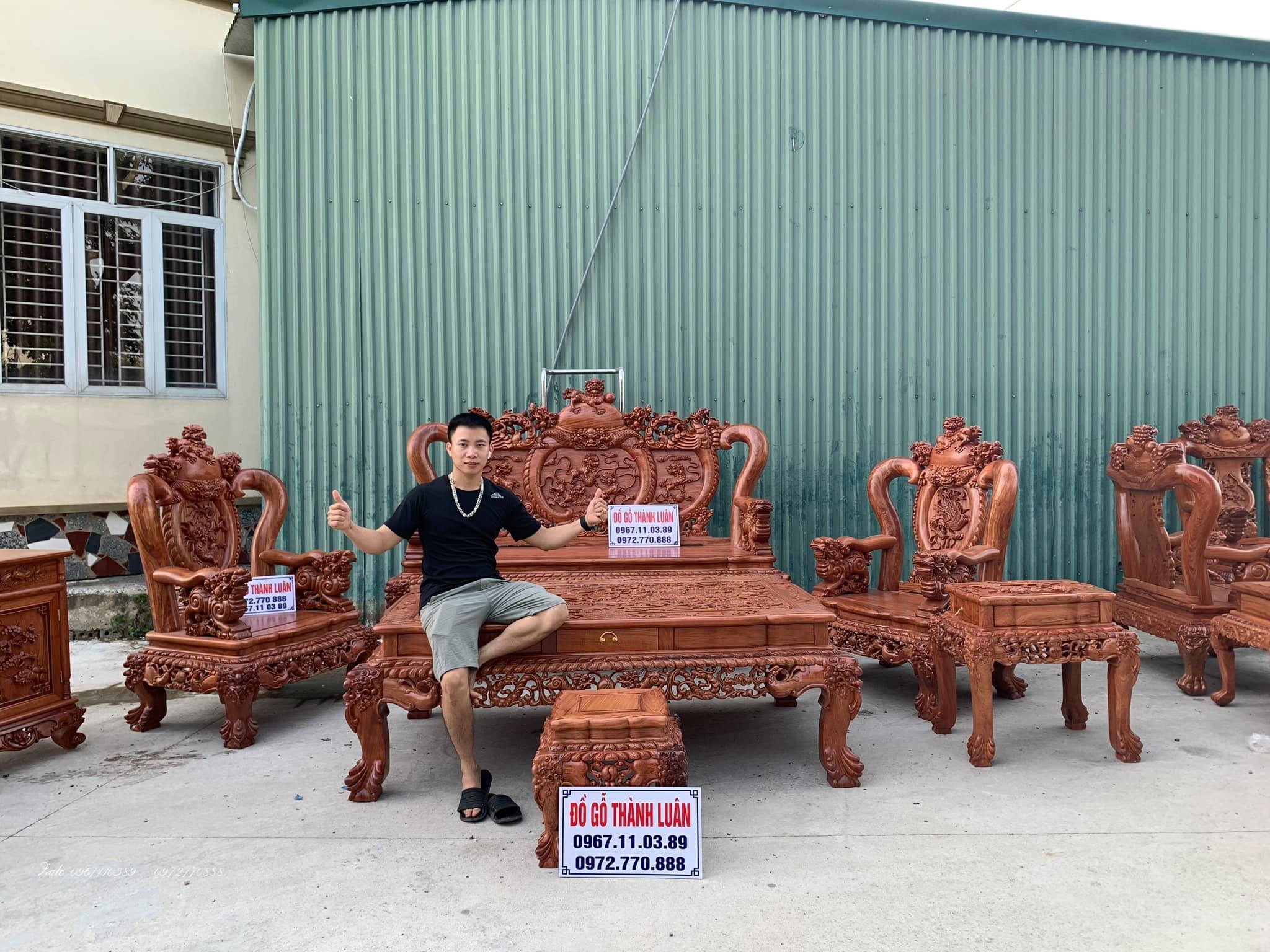 Bộ Bàn Ghế Nghê Bảo Đỉnh Gỗ Hương Đá.