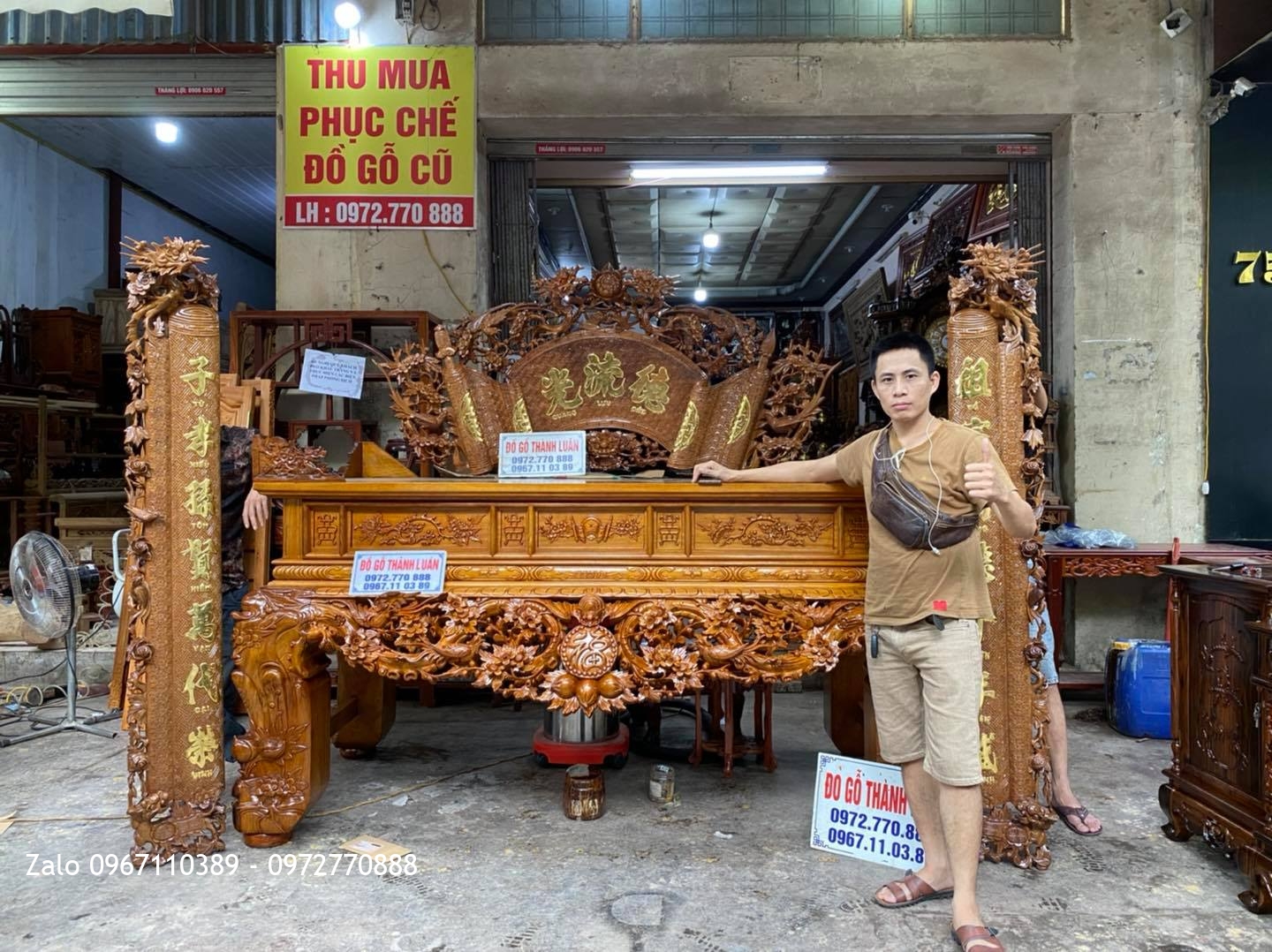 Bộ sập thờ gỗ gụ mai điểu chân 24