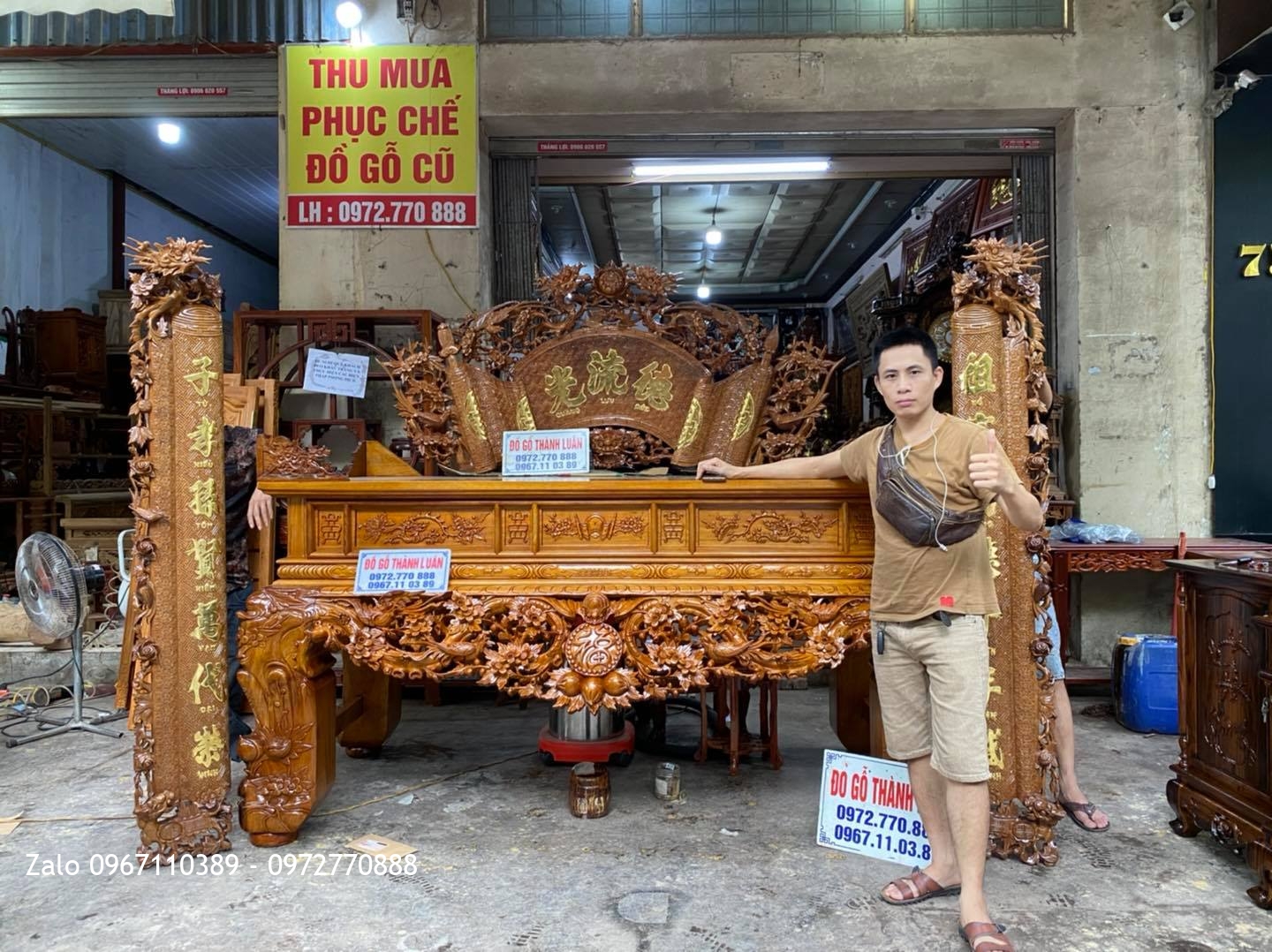 Bộ sập thờ gỗ gụ mai điểu chân 24