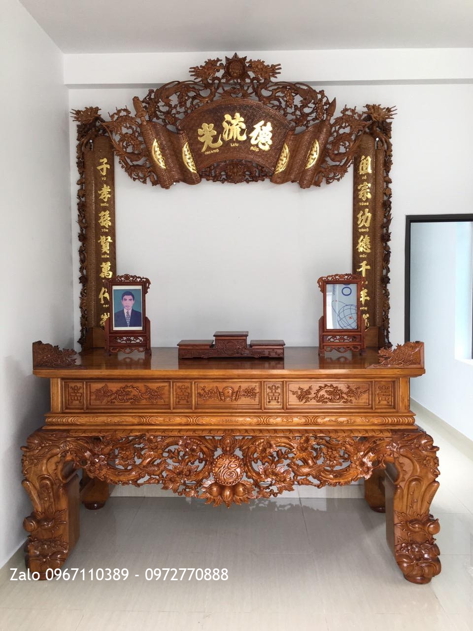 Bộ sập thờ gỗ gụ mai điểu chân 24,