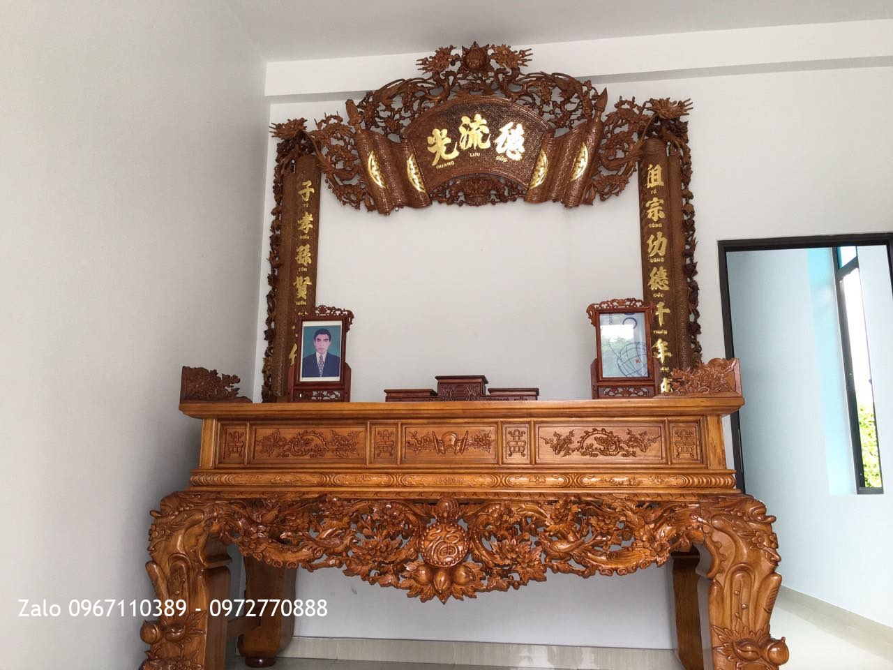 Bộ sập thờ gỗ gụ mai điểu chân 24.