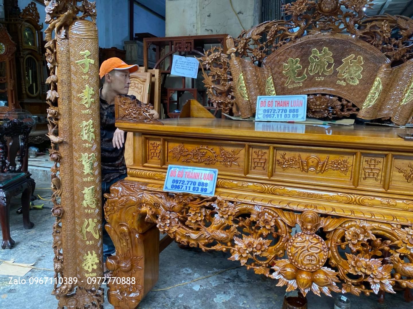 Bộ sập thờ gỗ gụ mai điểu chân 24.