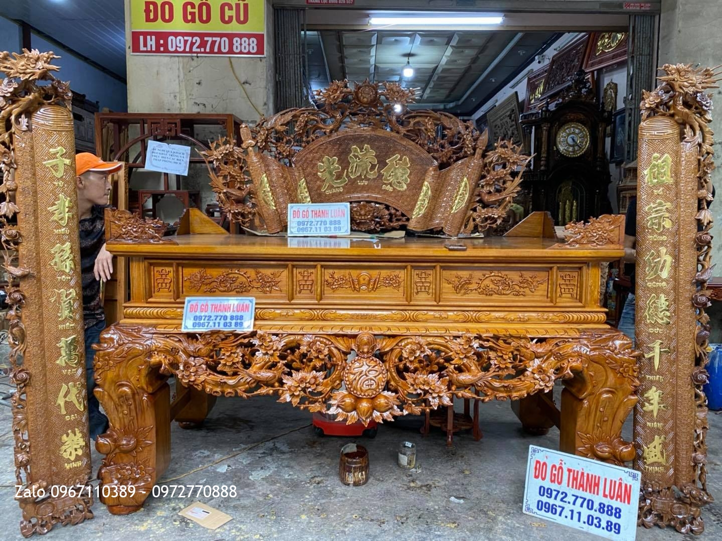 Bộ sập thờ gỗ gụ mai điểu chân 24.