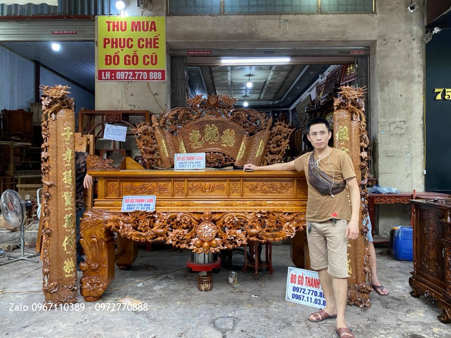 Bộ sập thờ gỗ gụ mai điểu chân 24