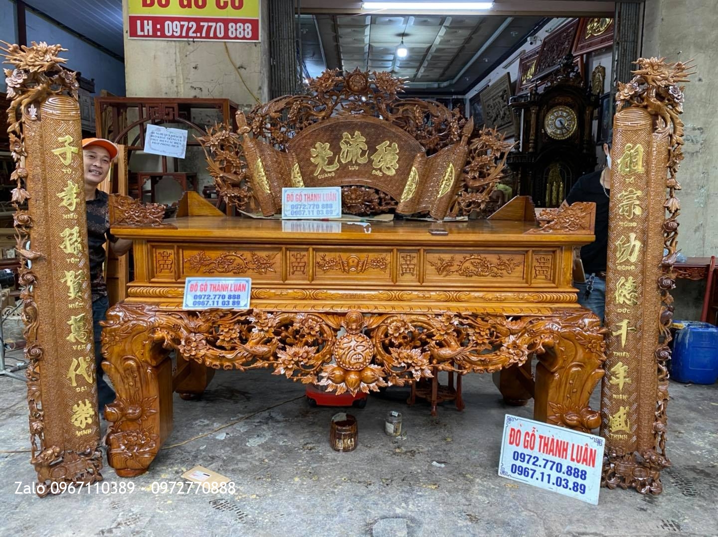 Bộ sập thờ gỗ gụ mai điểu chân 24:.