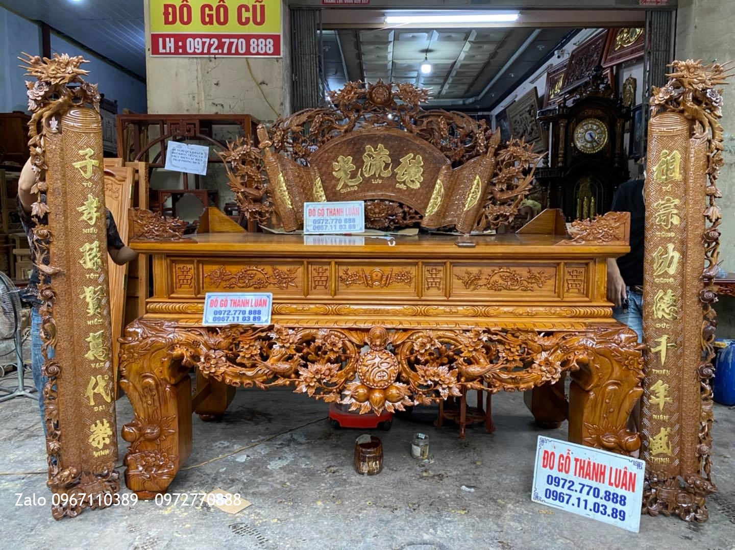 Bộ sập thờ gỗ gụ mai điểu chân 24:.