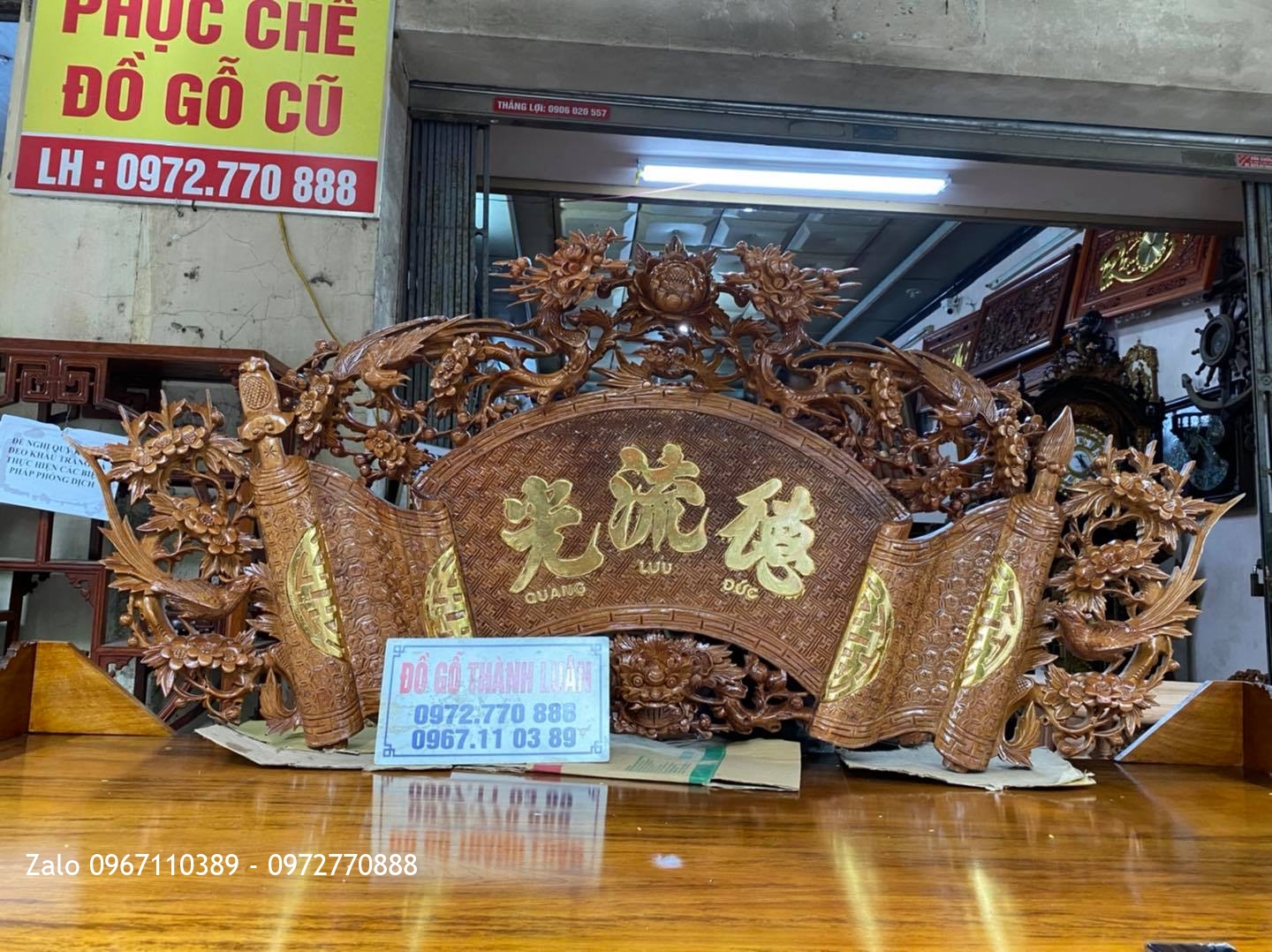 Bộ sập thờ gỗ gụ mai điểu chân 24: