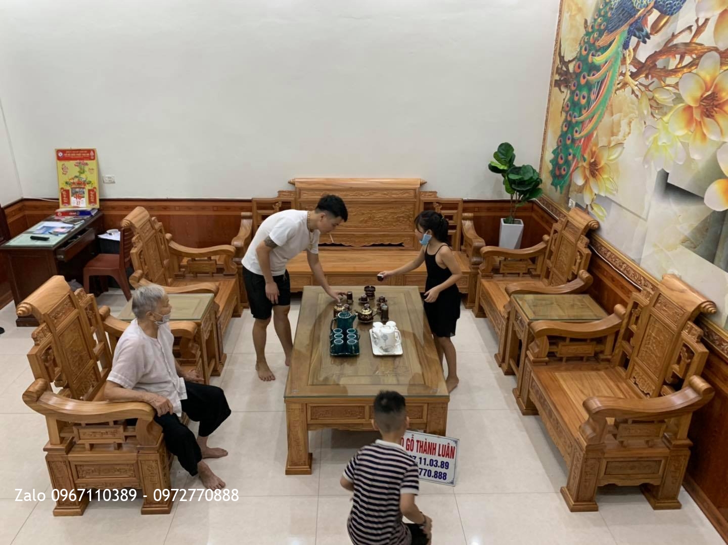 Bộ Bàn Ghế SƠN THUỶ Gỗ Gõ Đỏ 10 Món Siêu Víp