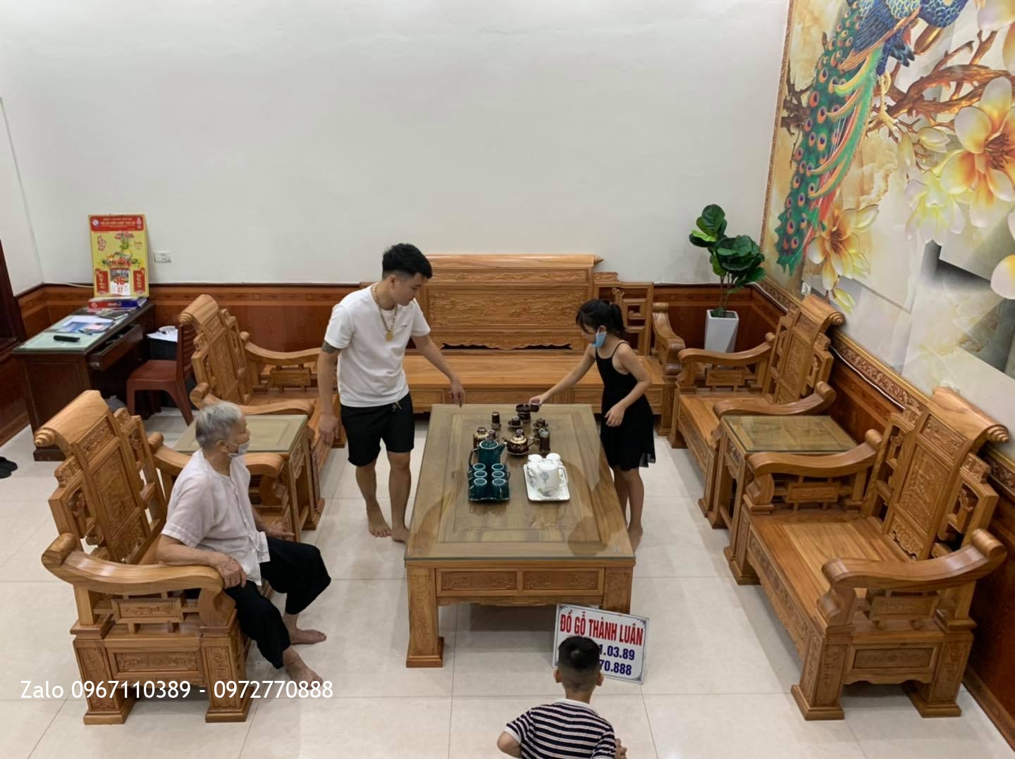 Bộ Bàn Ghế SƠN THUỶ Gỗ Gõ Đỏ 10 Món Siêu Víp