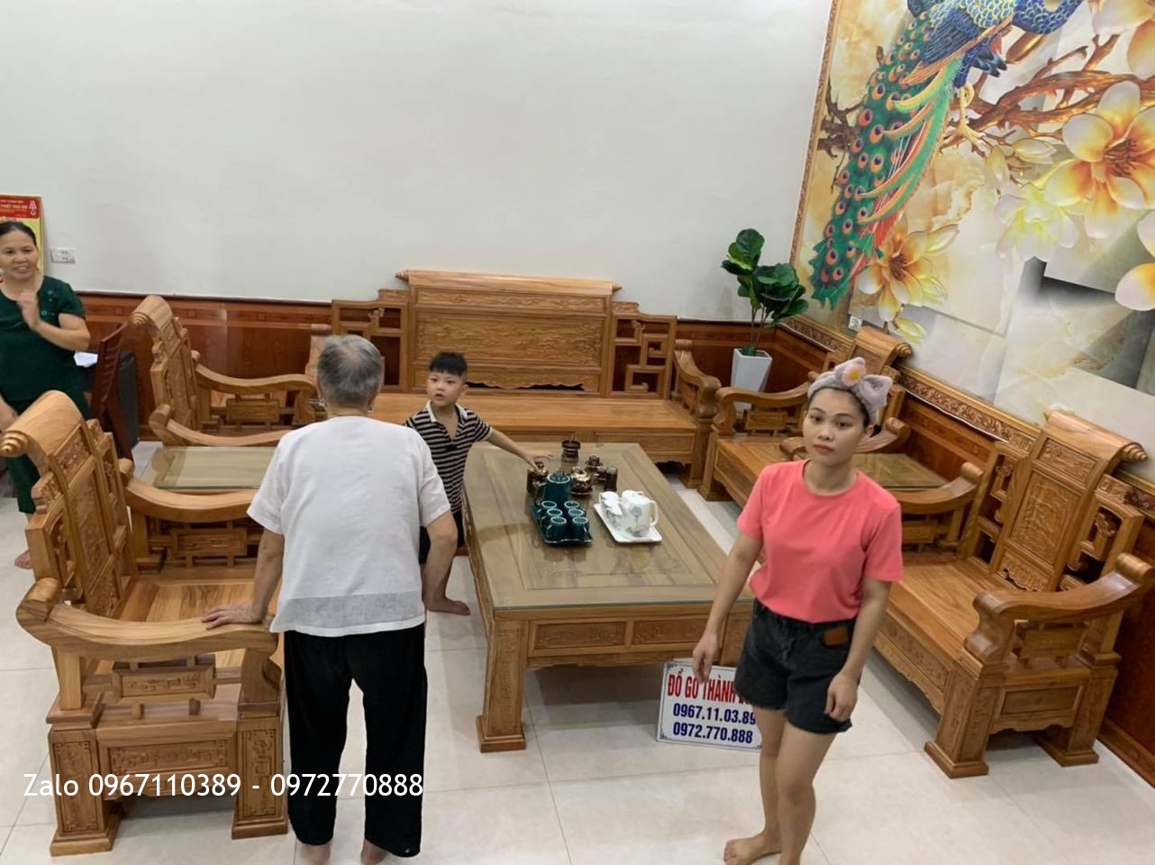 Bộ Bàn Ghế SƠN THUỶ Gỗ Gõ Đỏ 10 Món Siêu Víp