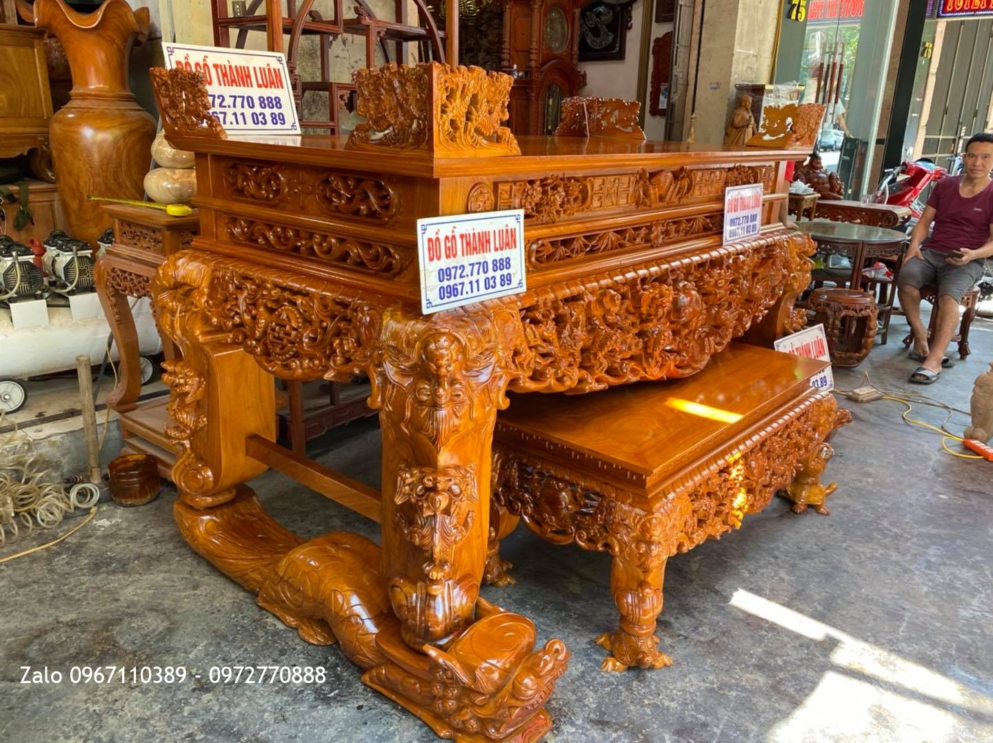 Sập thờ tứ linh gỗ gõ đỏ nam ohi hàng cao cấp vip nhất