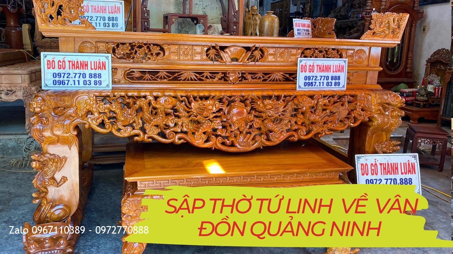 Sập Thờ Tứ Linh Gỗ Gõ Đỏ  Phi.Chị Mỳ Vân đồn Quảng Ninh