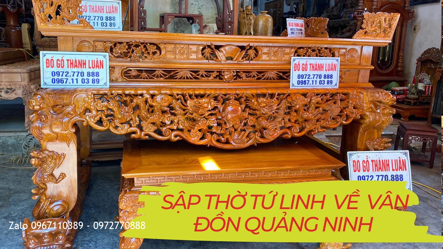 Sập Thờ Tứ Linh Gỗ Gõ Đỏ Phi.Chị Mỳ Vân đồn Quảng Ninh