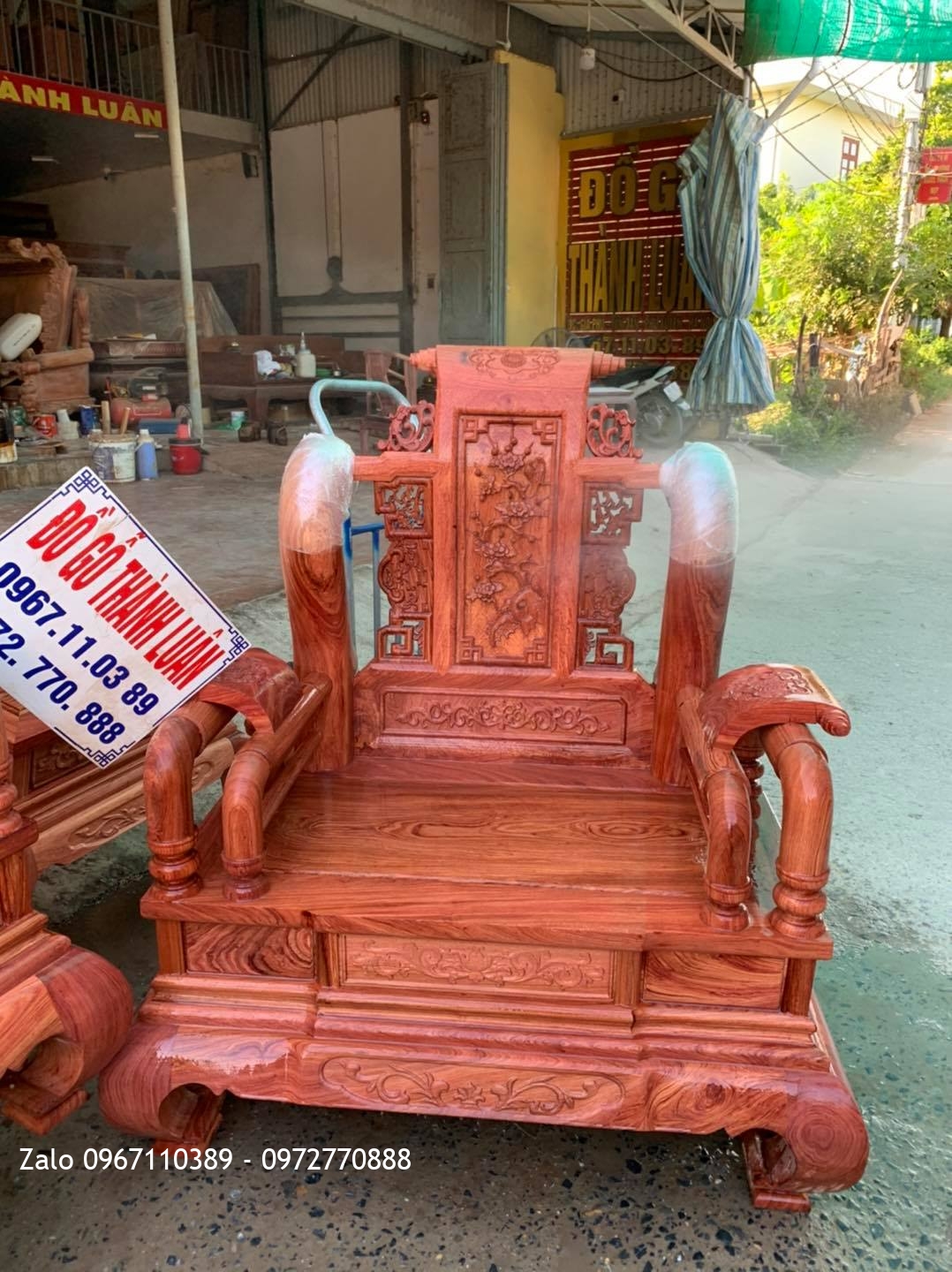 Bộ Bàn Ghế Tần Thuỷ Hoàng Gỗ Hương Đá Cột 12 Gồm 6 Món