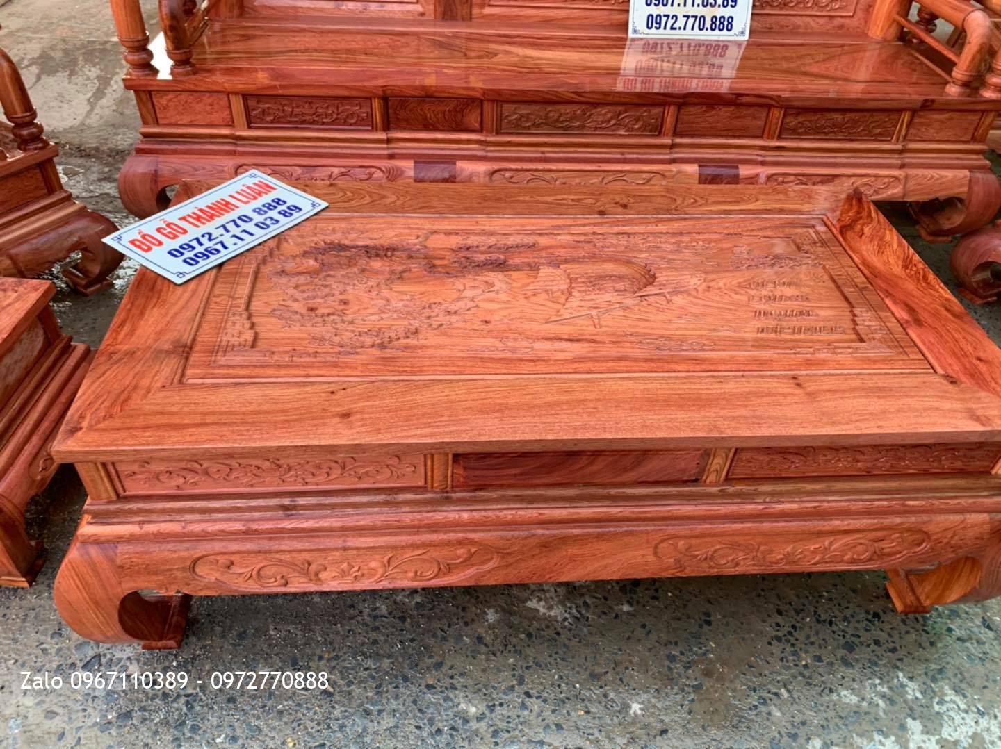 Bộ Bàn Ghế Tần Thuỷ Hoàng Gỗ Hương Đá Cột 12 Gồm 6 Món,