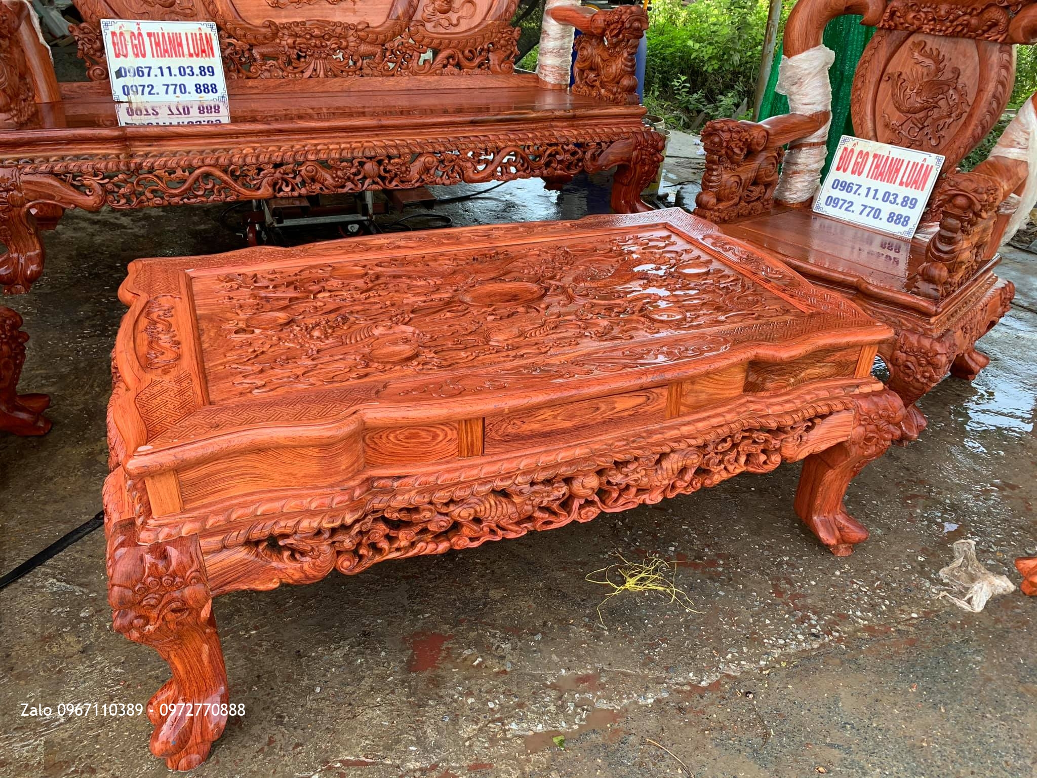 Nghê Bảo Đỉnh Cột 14 Chân 16 Gỗ Hương Đá Siêu Víp Gồm 6 Món::