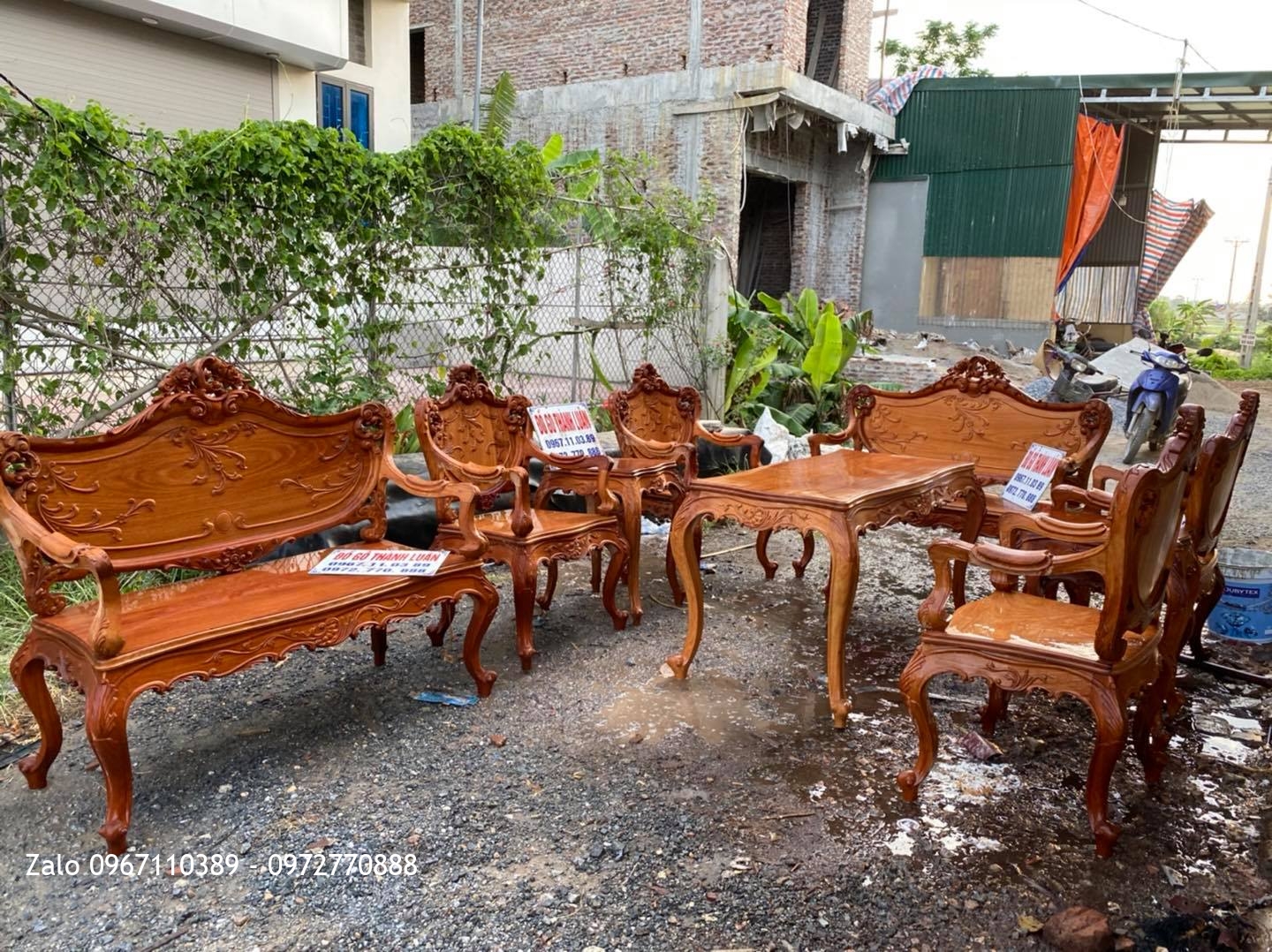 Bộ Bàn Ghế Lu-i (Louis) Gỗ Gõ Đỏ Mặt Tràn 9 Món