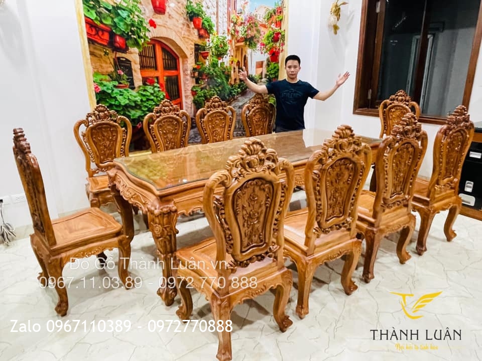 Bộ Bàn Ghế Ăn Mẫu Hoa Lan Tây Louis Gỗ Gõ Đỏ