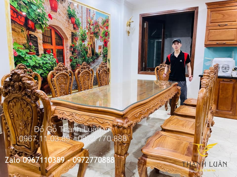 Bộ Bàn Ghế Ăn Mẫu Hoa Lan Tây Louis Gỗ Gõ Đỏ